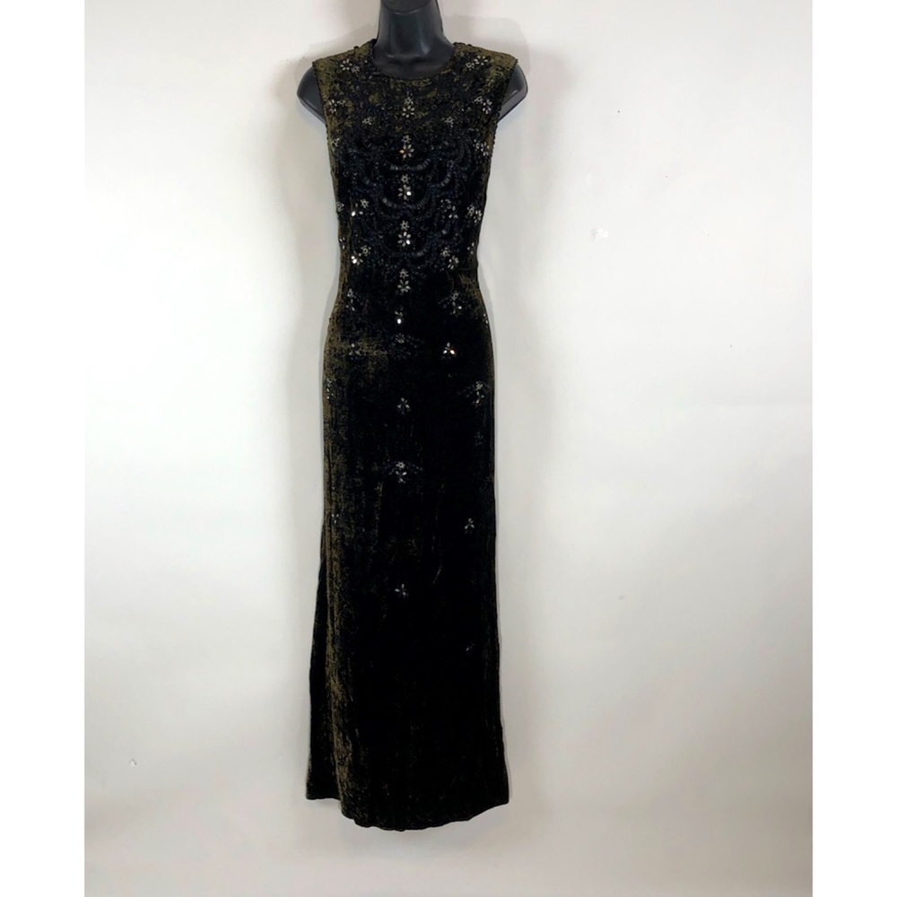 Badgley Mischka Dress 12 Velvet beaded Gown formal long wedding mother bride